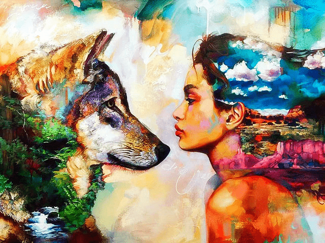 Paint by Numbers Kit Woman & Wolf - Painting By Number