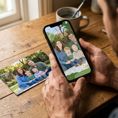 Paint by numbers rendering of a family photo sent for approval before shipping