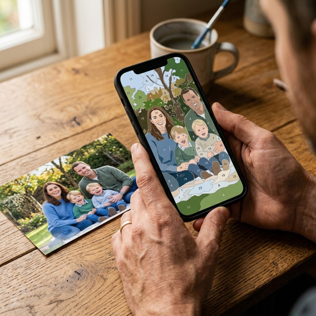 Paint by numbers rendering of a family photo sent for approval before shipping