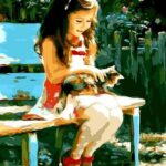 Cute Girl and Cat Paint by Numbers Kit - Painting By Number