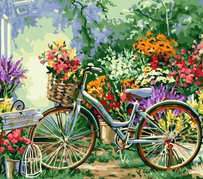 Paint by Numbers Kit Flowers Bicycle - Painting By Number