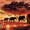 Elephants Sunset Landscape Paint by Numbers Kit - Painting By Number