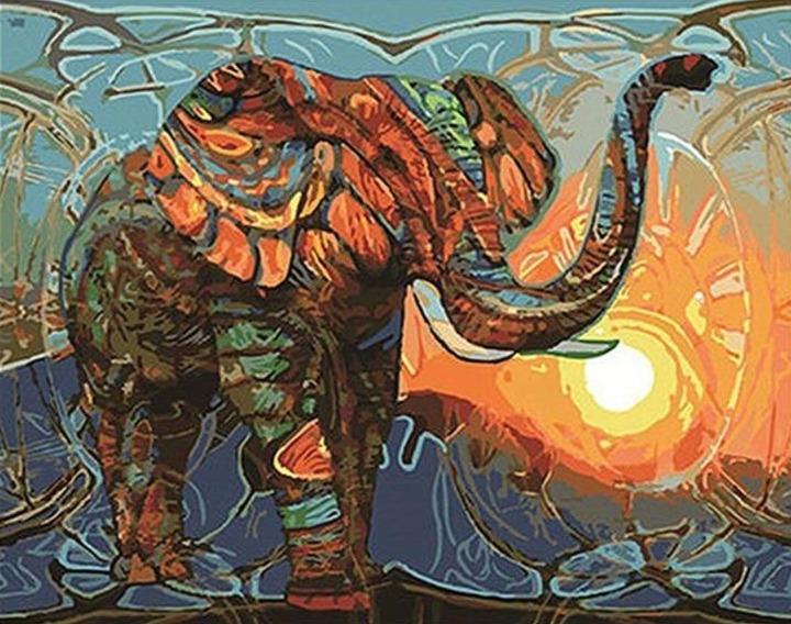 Vintage Abstract Elephant Paint by Numbers Kit - Painting By Number