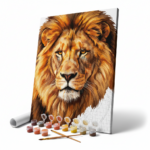 Lion paint by number kit with majestic lion portrait canvas and paint pots