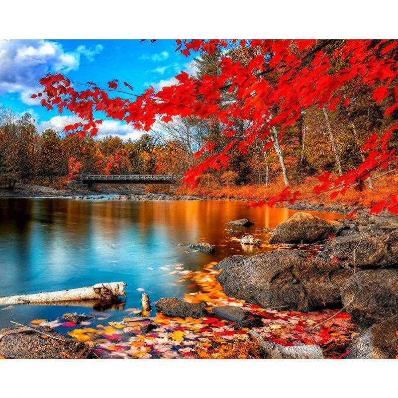 Red Leaves Scenery DIY Digital Painting Diamond Painting Kit - DIY Art