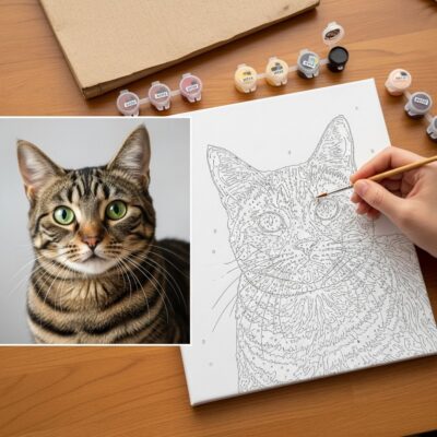 Custom Cat Portrait Paint by Numbers Kit from Your Photo