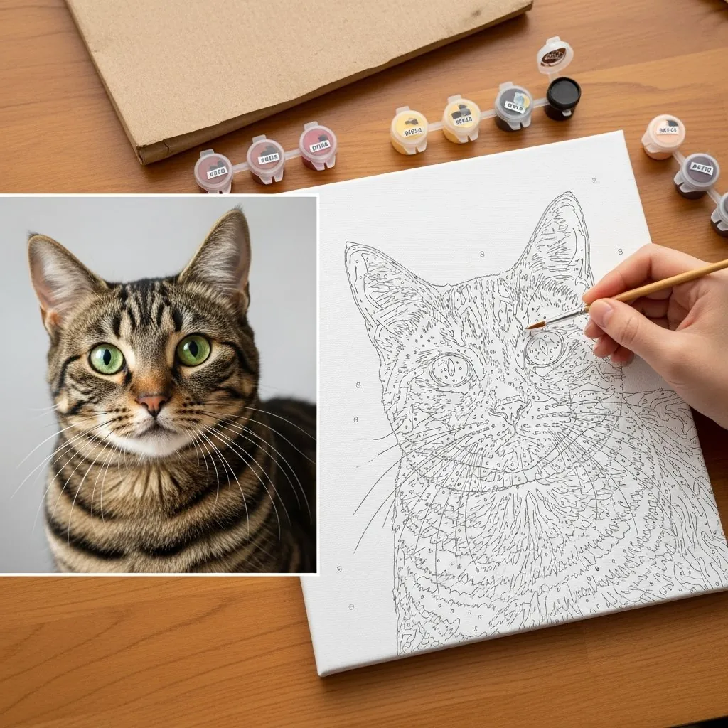 Pintar por Números Personalizado — Retrato de Gato desde Foto