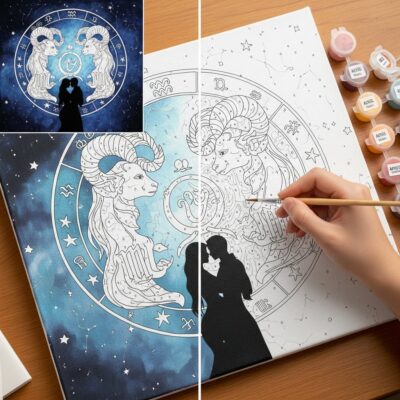 Couple Zodiac Paint by Numbers Kit — Two Star Signs from Your Photo