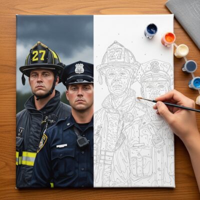Kit Peinture par Numéros Hommage Premiers Intervenants — Police, Pompiers, Urgences Photo