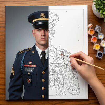 Kit Peinture par Numéros Hommage au Service Militaire à partir de Votre Photo