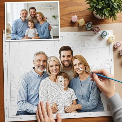 Kit de Peinture par Numéros Famille Multi-Générationnelle Personnalisé