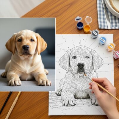 Three Pets Custom Paint by Numbers — Trio Portrait from Photos