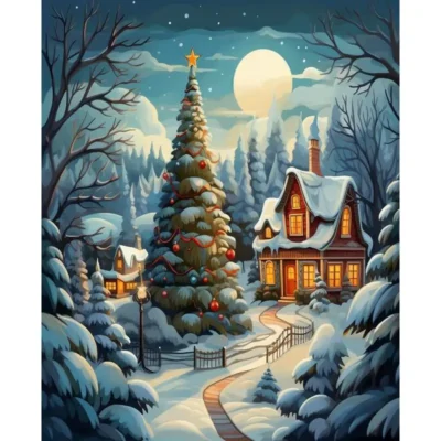 Cottage Christmas Tree - Paint by Numbers Kit