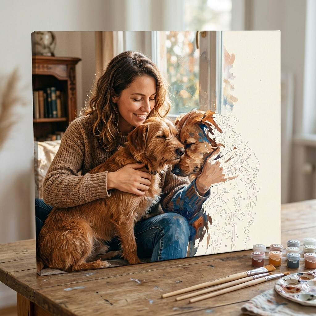 Portrait Animal & Maître — Peinture par Numéros Personnalisée