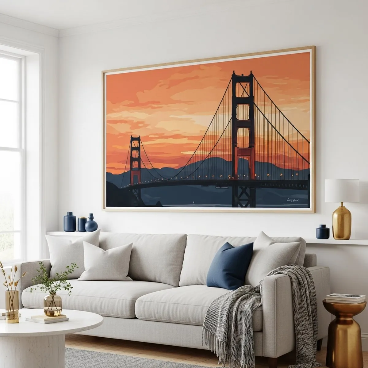 Golden Gate al Atardecer - Kit de Pintura por Números XL Enmarcado