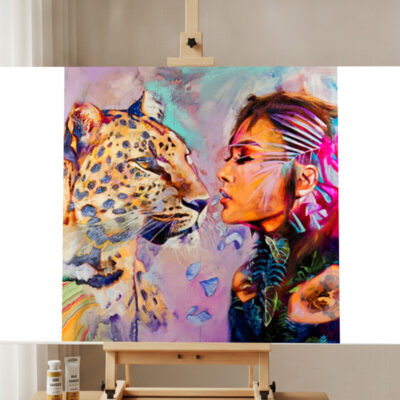 Leopard und Mädchen Malen nach Zahlen Set