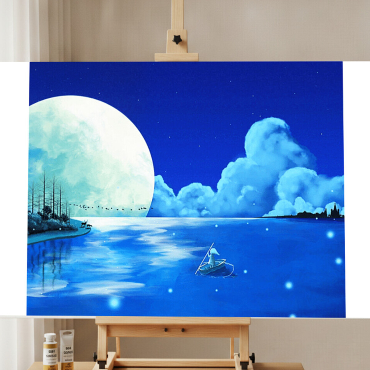 Kit Peinture par Numéros Petite Fille Paysage au Clair de Lune