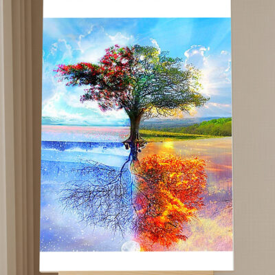 Kit Peinture par Numéros Paysage d'Arbres Printemps et Hiver