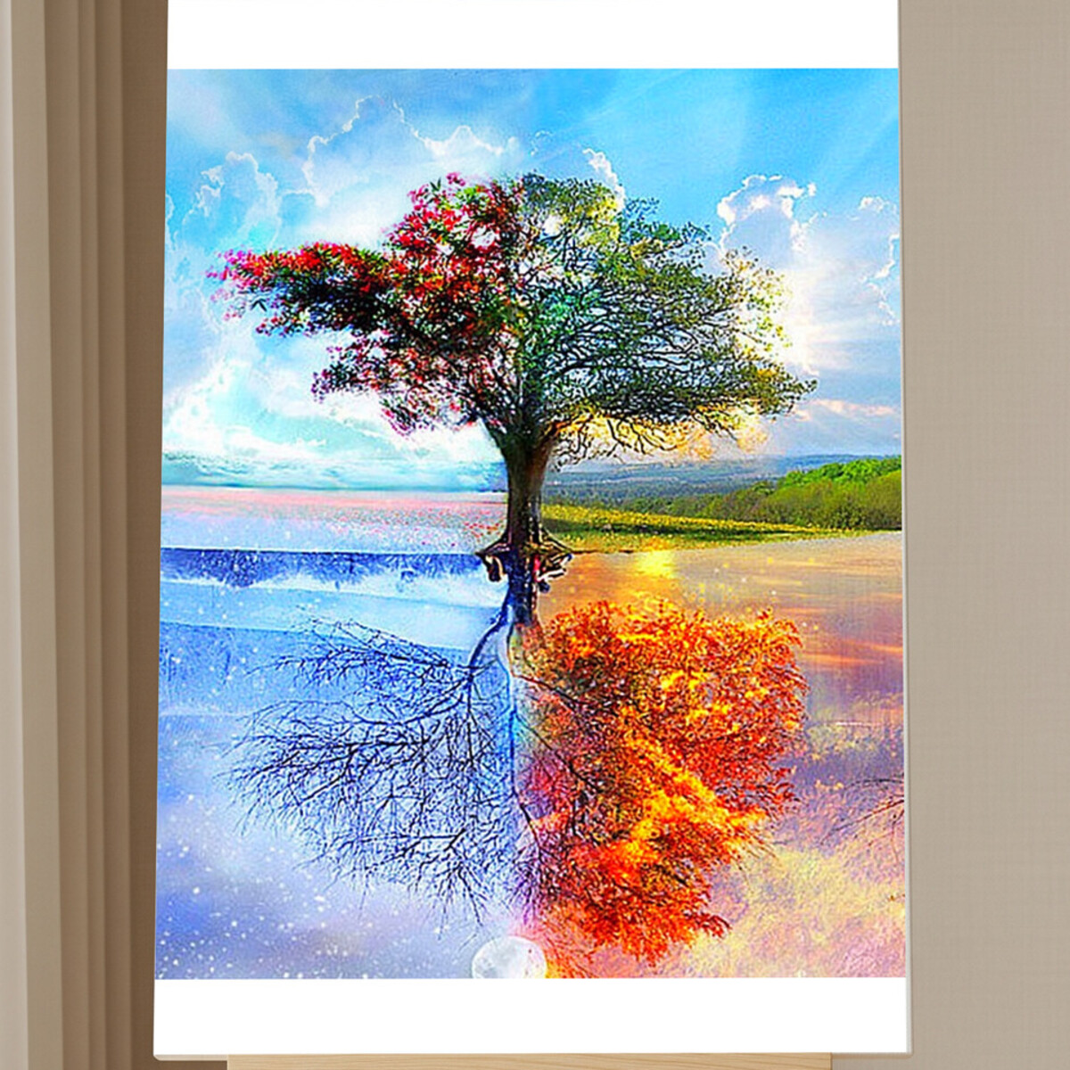 Kit de Pintar por Números Paisaje de Árbol de Primavera e Invierno