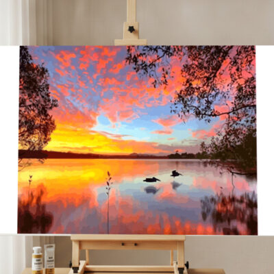 Malen nach Zahlen Set Sonnenuntergangs Landschaft