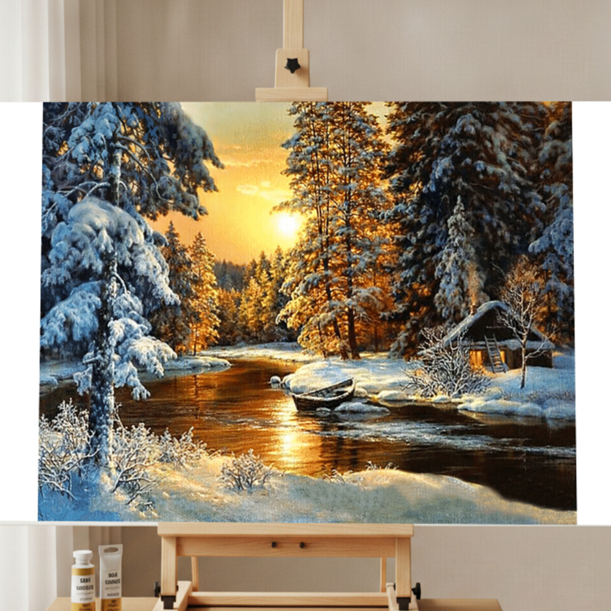 Kit de Pintar por Números Paisaje Nieve al Atardecer