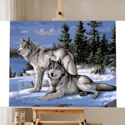 Kit de Peinture par Numéros Deux Loups pour Adultes