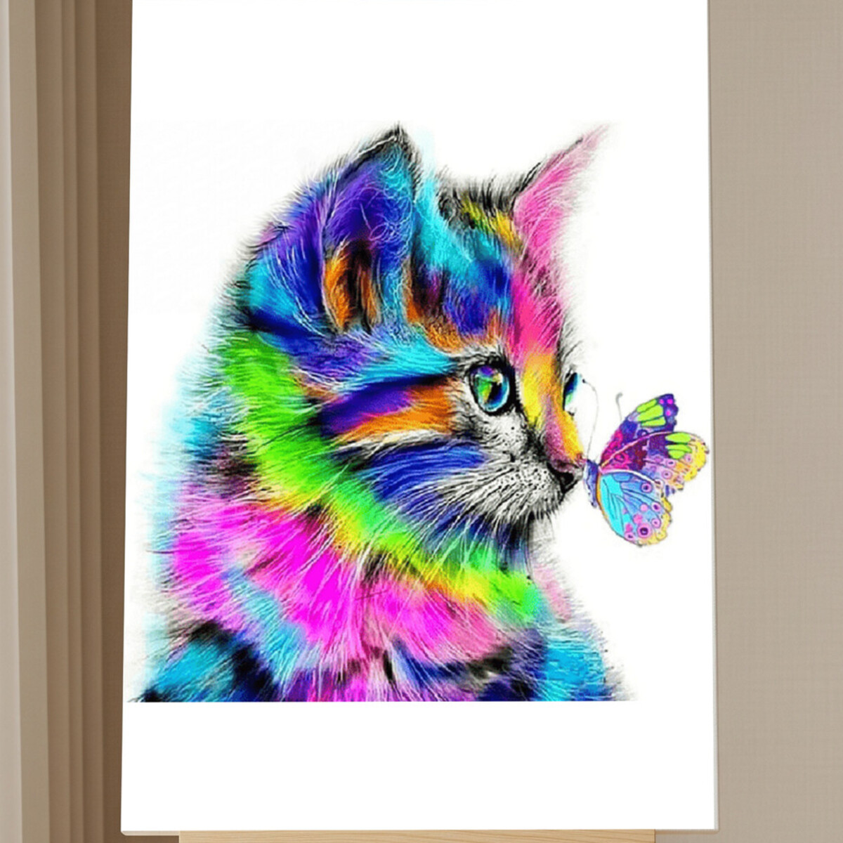 Kit Peinture par Numéros - Chat Coloré et Papillon