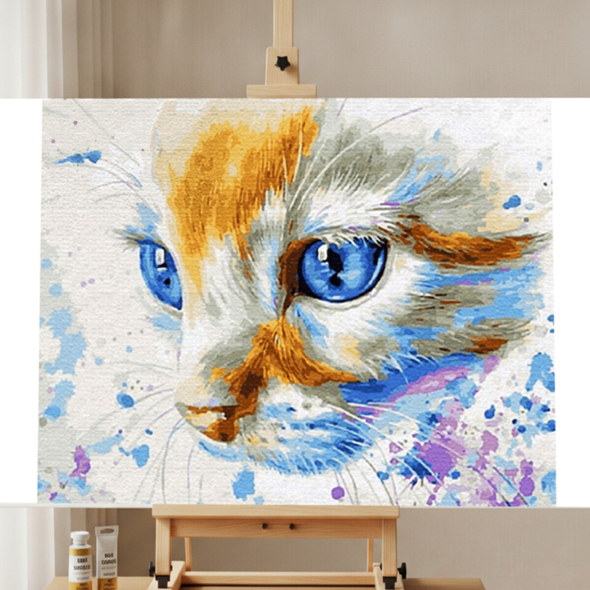 Abstrakter Weißer Kater Malen nach Zahlen Set