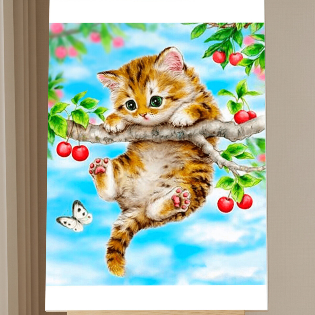 Malen nach Zahlen Set Babykatze und Kirsche