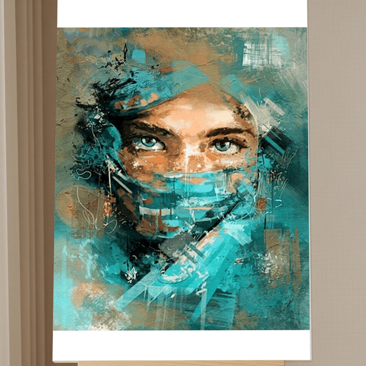 Kit Peinture par Numéro Femme au Voile Bleu Abstrait