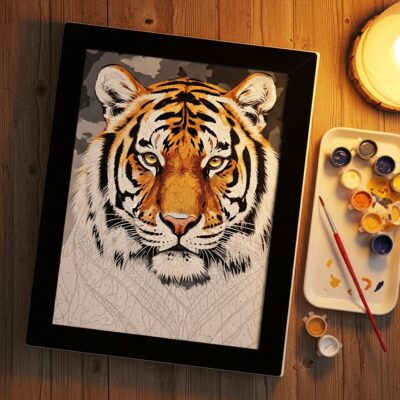 Portrait de Tigre Majestueux - Kit Peinture par Numéros sur Velours