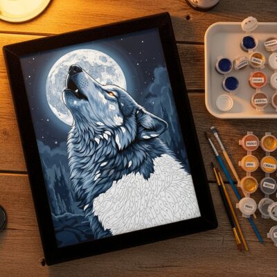 Loup au Clair de Lune - Kit Peinture par Numéros sur Velours