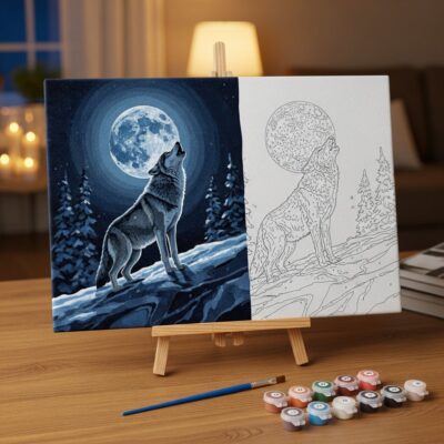 Moonlit Wolf - Velvet Paint by Numbers Kit
