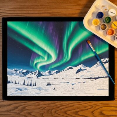 Paysage des Aurores Boréales - Kit Peinture par Numéros sur Velours