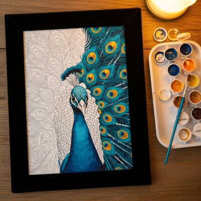 Plumes de Paon - Kit Peinture par Numéros sur Velours