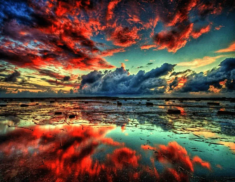 Kit de Peinture par Numéros Paysage Ciel Rouge pour Adultes