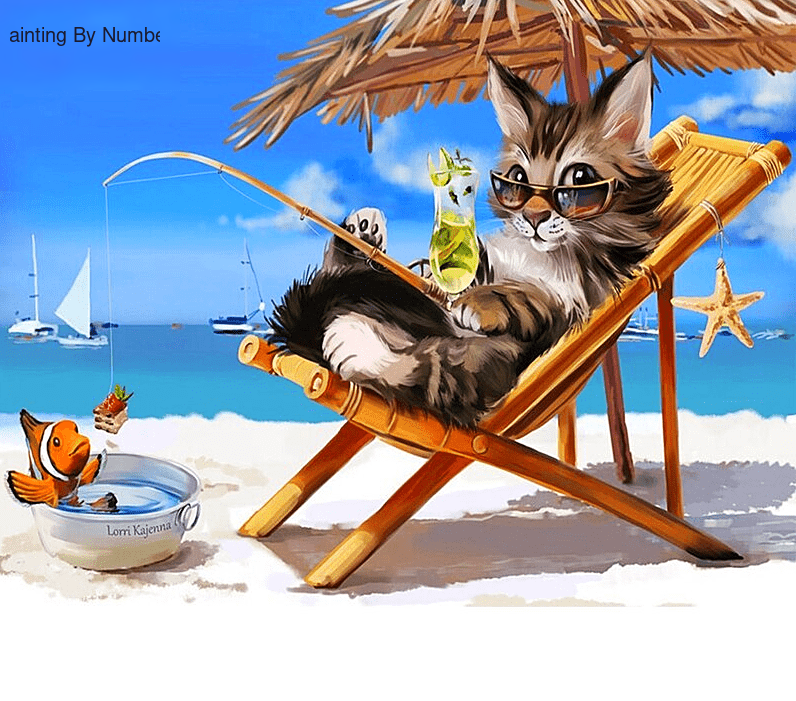 Beach Cat Paint by Numbers Kit - DIY Art