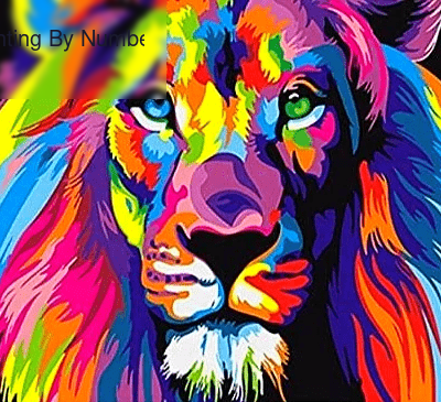 Lion paint by number kit with majestic lion portrait canvas and paint pots
