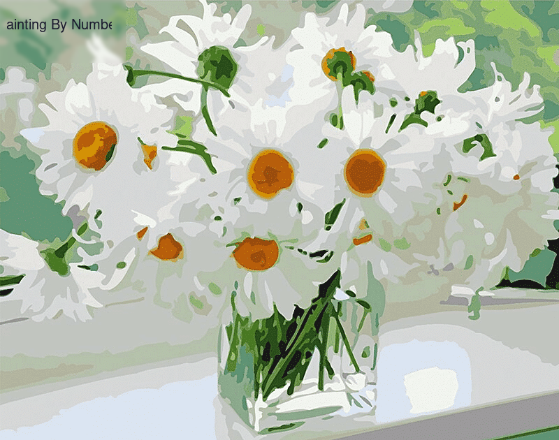 White Flowers Paint by Numbers Kit - DIY Art