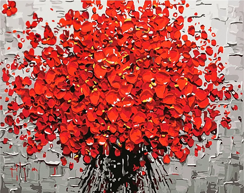 Red Fire Flowers Paint by Numbers Kit - DIY Art