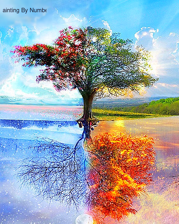 Spring & Winter Tree Scenery Paint by Numbers Kit - DIY Art