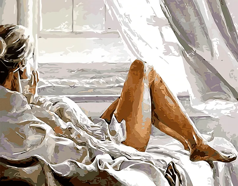 Kit Peinture par Numéros Femme au Bord de la Mer