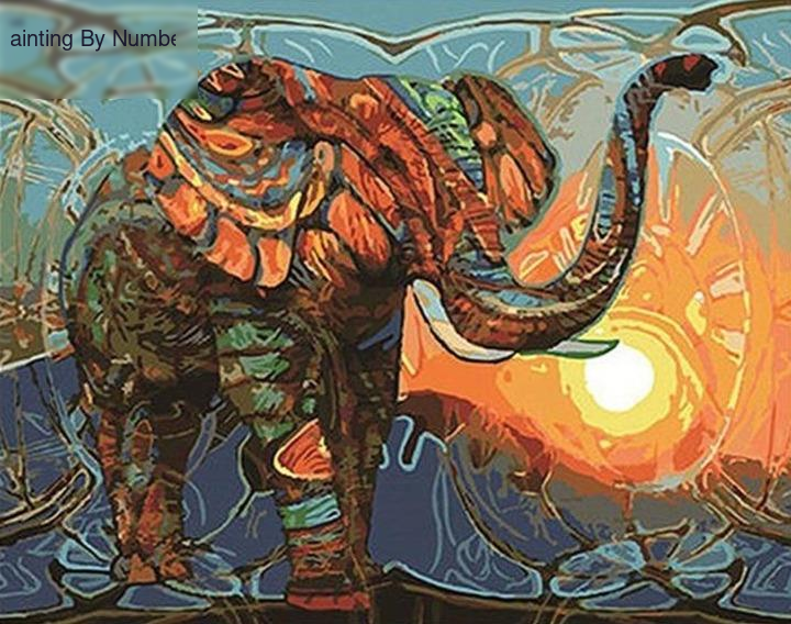 Vintage Abstract Elephant Paint by Numbers Kit - Painting By Number